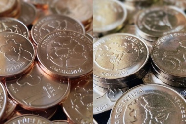 Ponen en circulación las nuevas monedas de 1 y 5 pesos, con imágenes de árboles